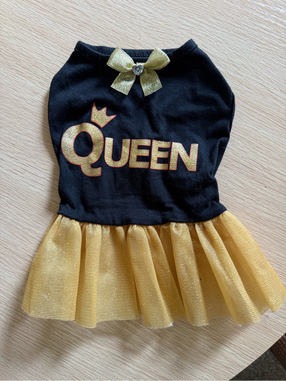 Queen Sparkle Dog Dress in Black & Gold